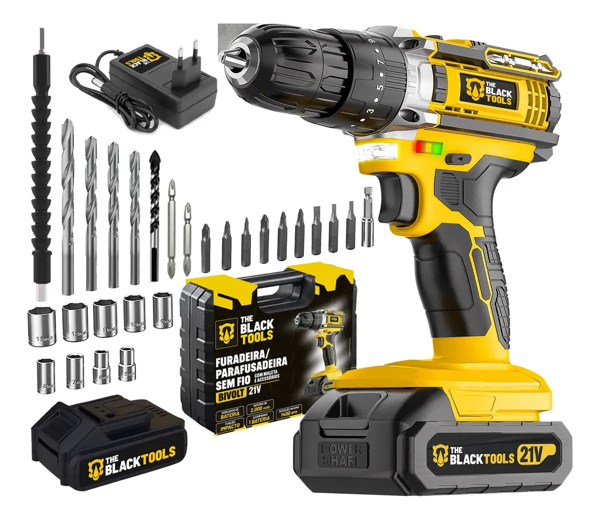 Parafusadeira E Furadeira Impacto The Black Tools Tb-21pw 3/8 Cor Amarelo Frequência 50/60 Hz